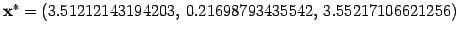 $ \mathbf{x}^{*} = (3.51212143194203,  0.21698793435542,  3.55217106621256)$
